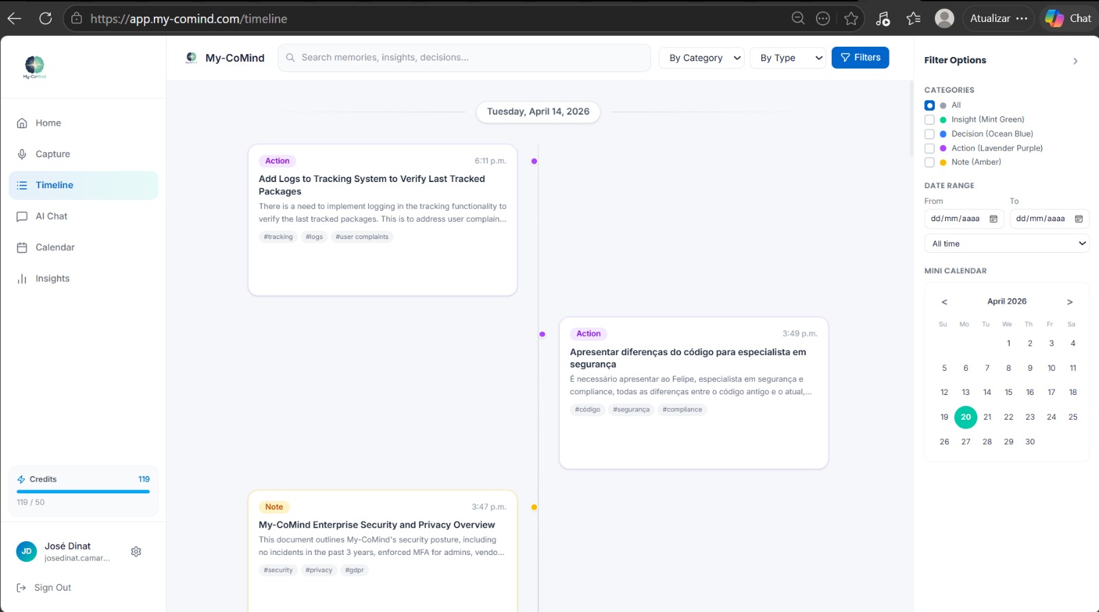My-CoMind — Timeline & knowledge graph view